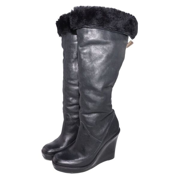 Michael Kors Shoes - Michael Kors Black Leather Tall Wedge Boots, Size 9